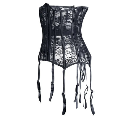 Underbust Corset Top With Suspenders Lingerie Sexy Women Waist Cincher Bustier Breathable Lace Shape Body Garter Belt Plus Size