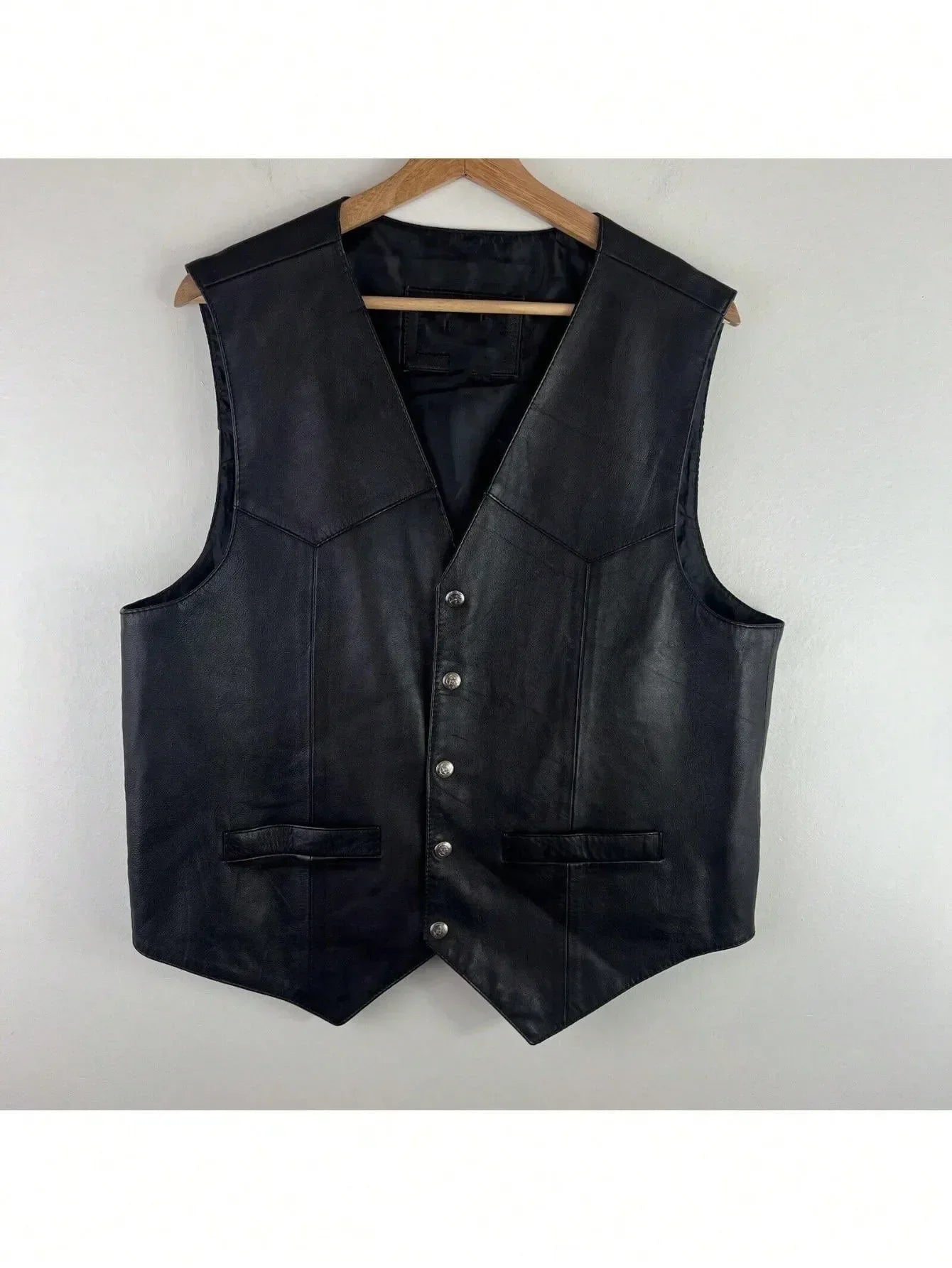 Men Soft 100% Leather Vest Snap Western Mens Gift Holiday Attire Informal Biker