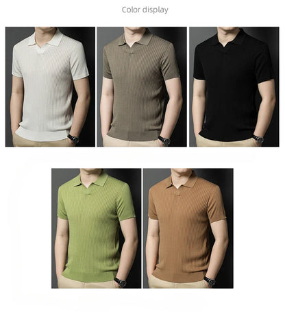 Mulberry Silk Men's Short-Sleeved Shirt, Slim Fit Summer Business Gentleman Men's Polo Shirt in 2024, High-End Knitwear