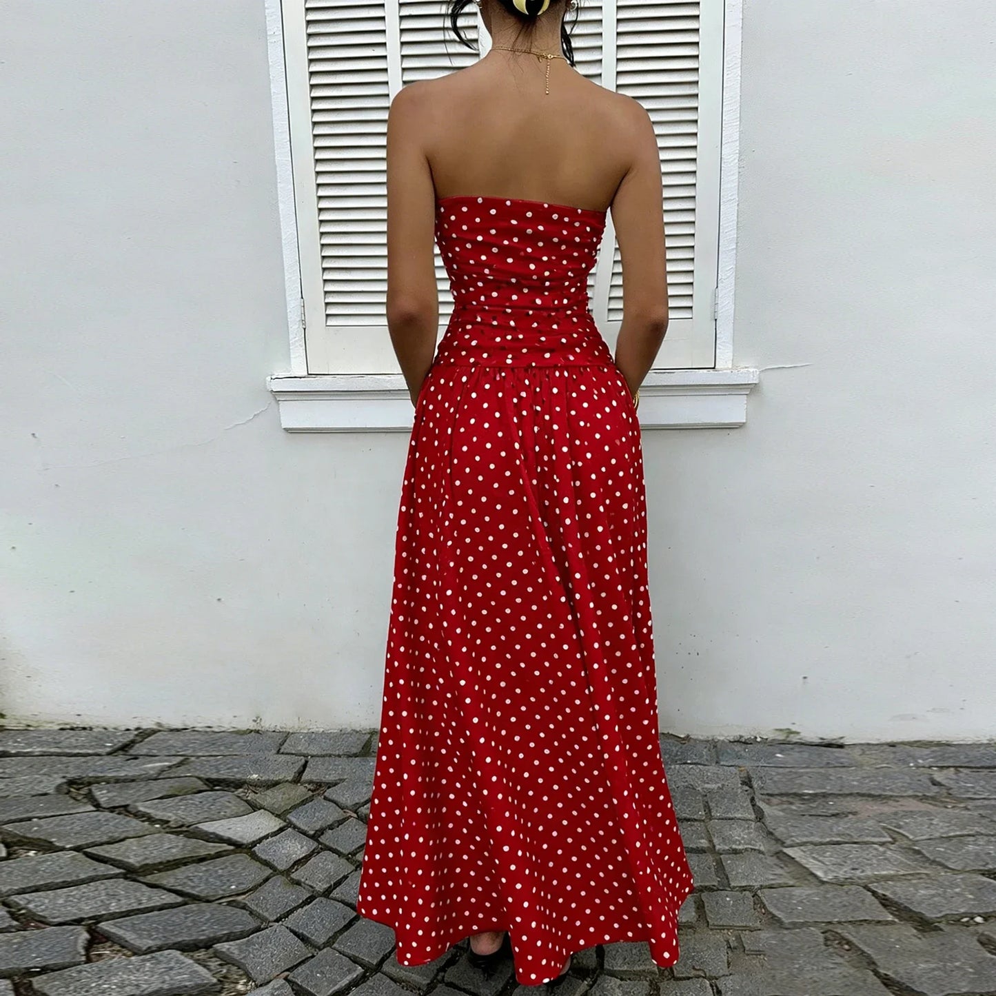 Women's Polka Dot Maxi Dress Off Shoulder A-line Waist Slimming Dress Fashion Evening Gown Retro Elegant Polka Dot Patry Dresses