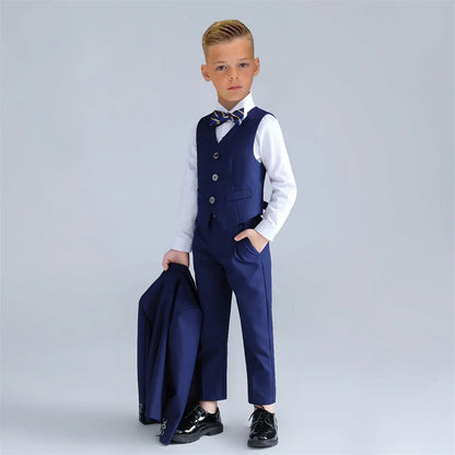 Fast Ship New Year Celebration Deep Navy Boys Suit Classic Sleek Boys Suit Formal Three Piece Kids Tuxedo Set Blazer Vest Pants