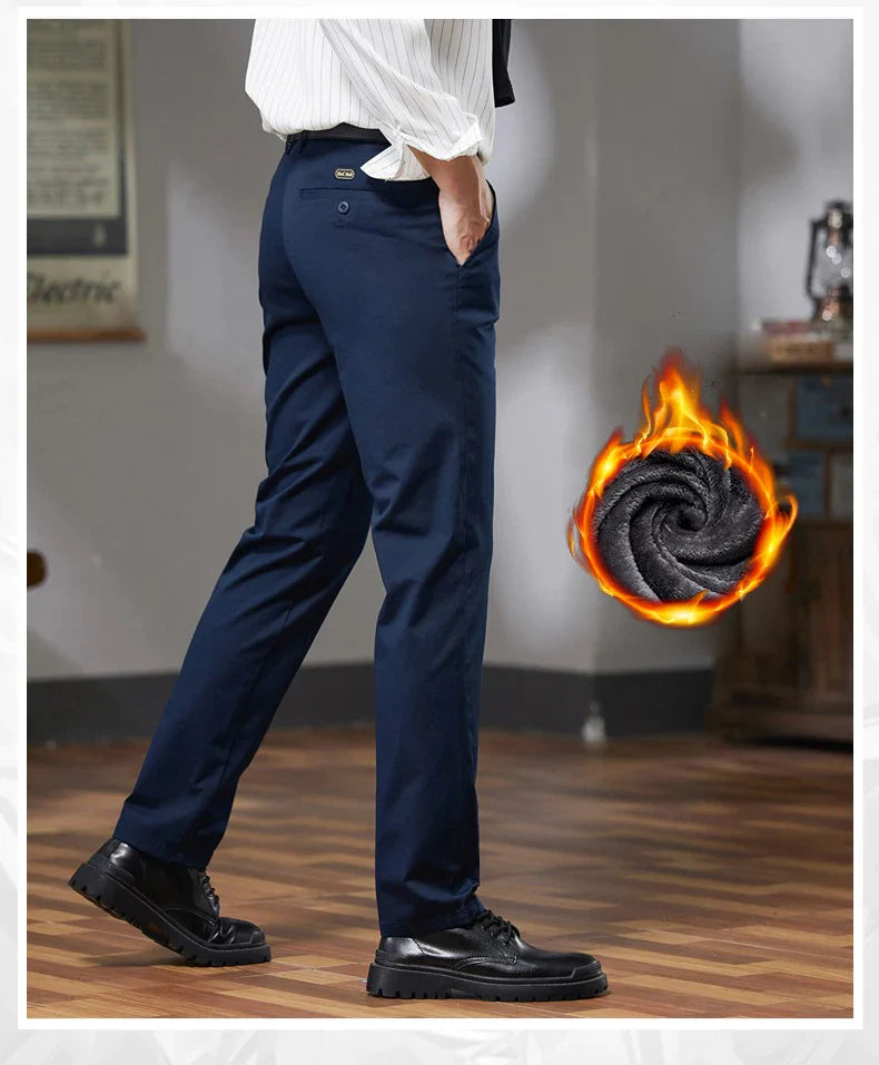 Fleece Winter Casual Pants Men Straight Stretch Soft Warm Velvet Trousers Comfortable Fashion Slim Plush Business Male Pants