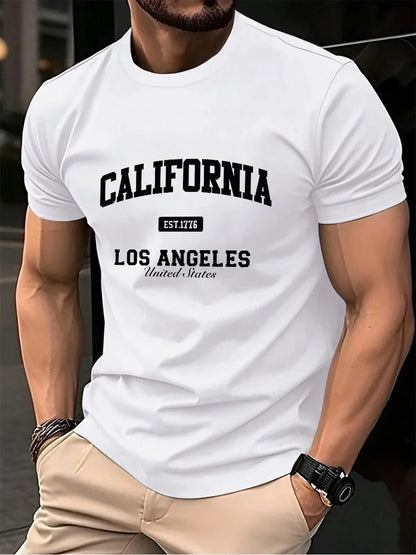 California Los Angeles Prints Mens T-Shirt Cotton Summer Short Sleeve Tops Soft Oversized O-Neck T Shirt Casual Male Clothes