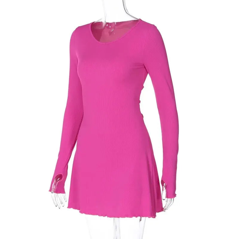 Women 2024 Spring Autumn Fashion Long Sleeve Knitted Streetwear Bodycon Short Mini Dress Wholesale Items For Business