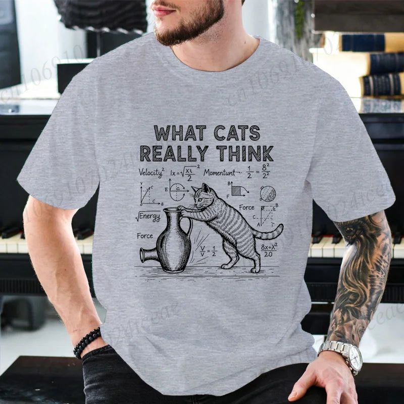 Cat Physics Science Joke Men's T Shirt Funny Math Cat Print Tees T-Shirts Men Women Casual Short Sleeve Streetwear Plus Size