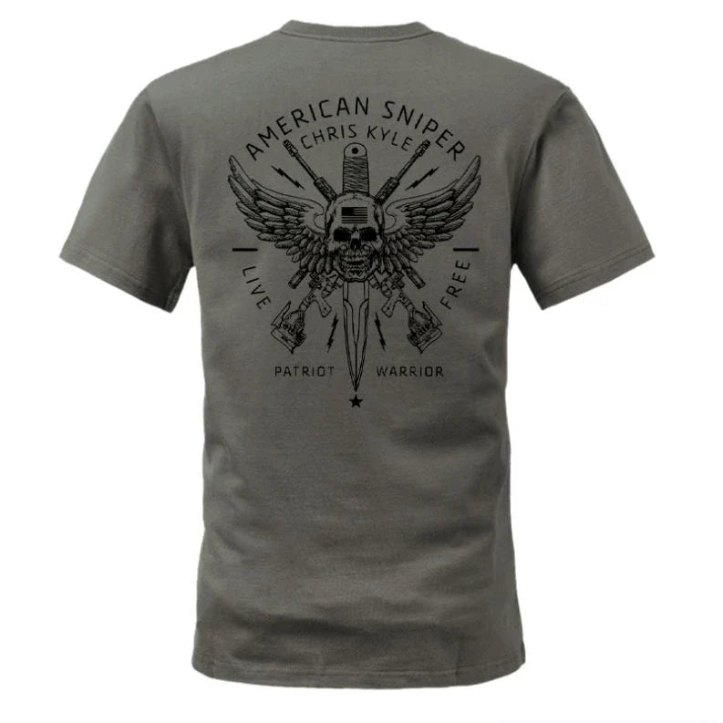 Summer New Military Wind Tough Guy Wind Wings Skull Printing Crew Neck Short Sleeve T-Shirt Tough Guy Clothing