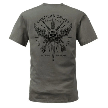 Summer New Military Wind Tough Guy Wind Wings Skull Printing Crew Neck Short Sleeve T-Shirt Tough Guy Clothing