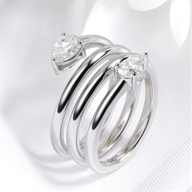 4*6mm 2 Gems Pear Cut Moissanite Rings for Women Certified Jewelry Luxury Wedding Band 925 Sterling Silver Plated 18K