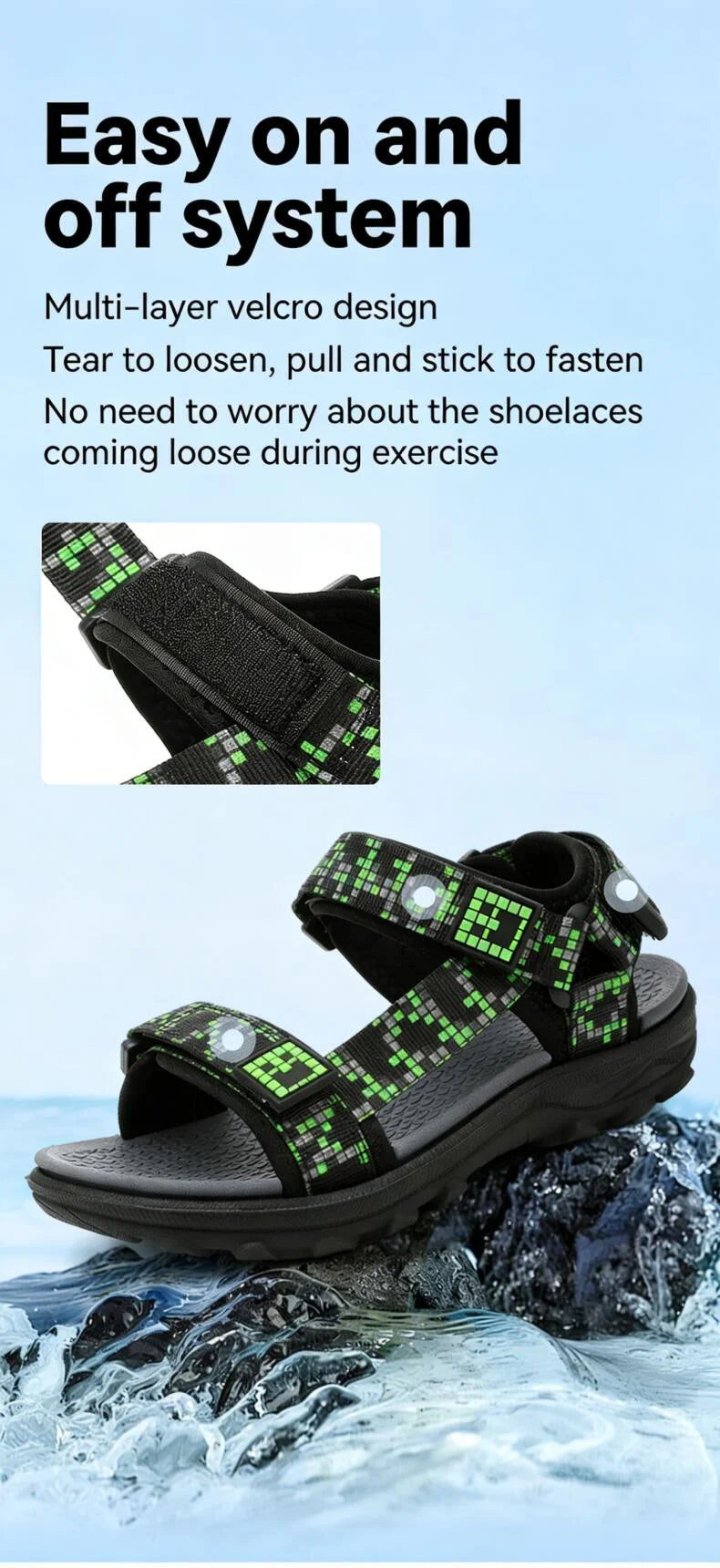 Boys Adjustable Hook Loop Sandals Non-Slip Wear-Resistant Breathable Soft Sole Casual Outdoor Beach Sports Shoes for Kids