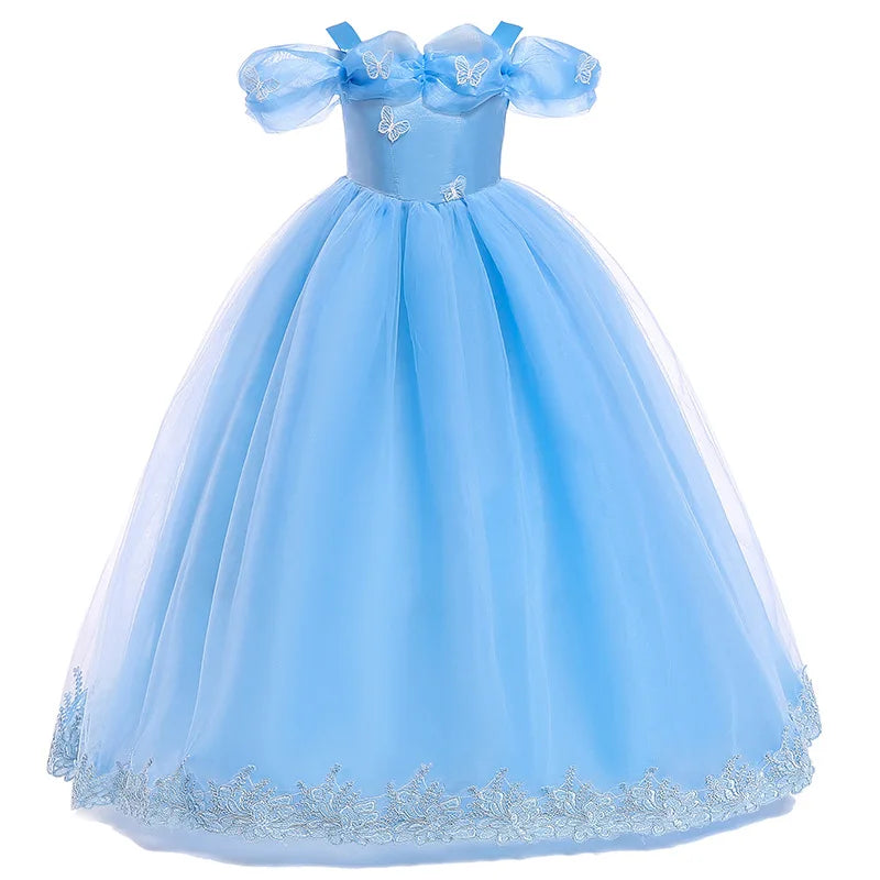 Children's Party Dresses For Girls Elegant Cinderella Princess Dress Kids Girl Butterfly Blue Evening Dress Summer Prom Dress