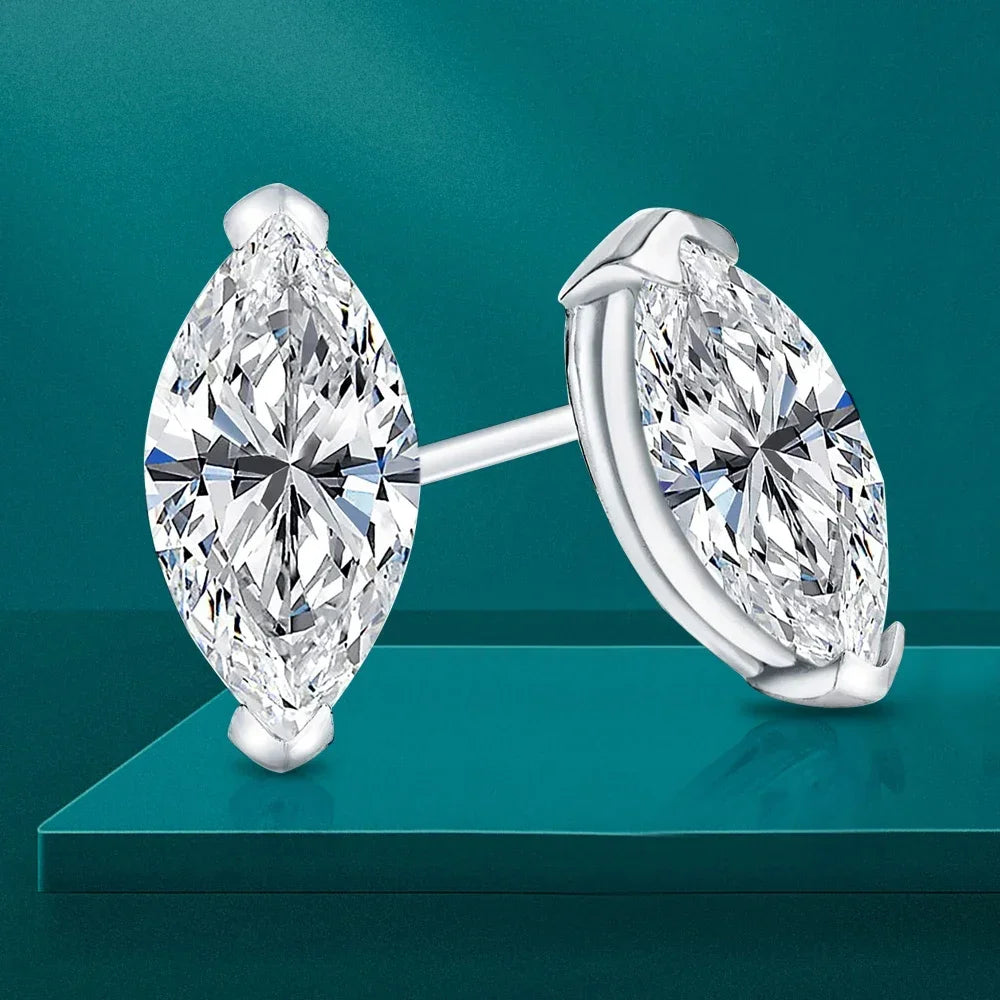 0.5-2carat Moissanite Stud Earrings for Women Marquise Cut Diamond EarringCertified Certificates 925 Sterling Silver Ear Studs