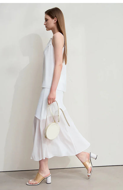 Minimalist Casual Bustier Skirt Women 2025 Summer New Office Lady Lace Slim Half-body Chiffon Fishtail Skirts 12522064