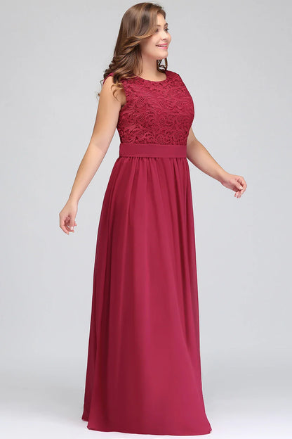 Hot Sale Lace A Line Prom Dress 2024 New Style Evening Dress Chiffon Back Illusion Bridsmaid Dress Pleat vestidos de fiesta