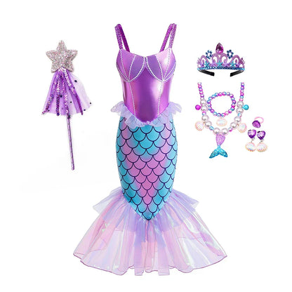 New Ariel Princess Little Mermaid Dress Girl Charm Cosplay Costume Kids Birthday Party Halloween Disguise Clothes