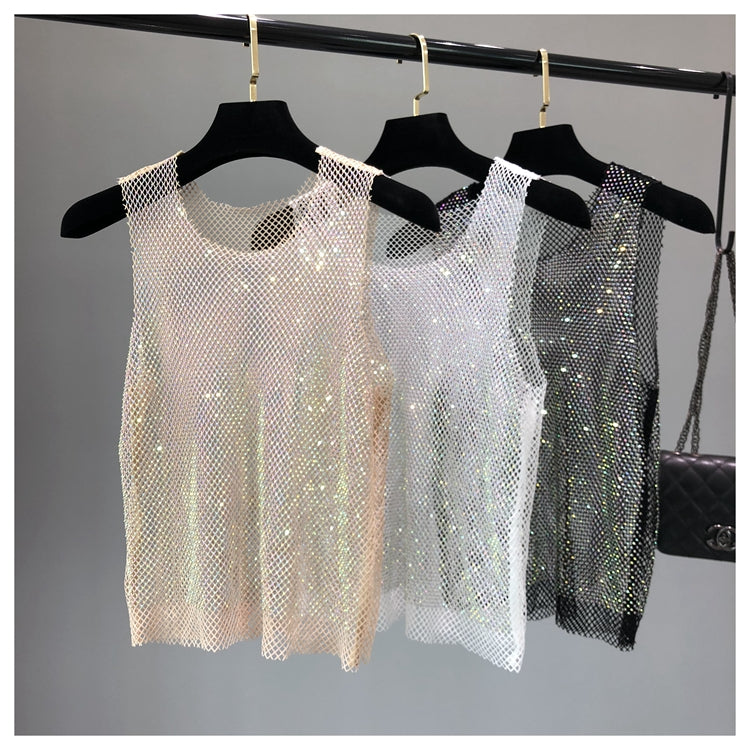 Crystal Beading Shiny Tanks Party Club Sexy Hollow Out Diamonds Stamping Camis Winky Sleeveless Vest