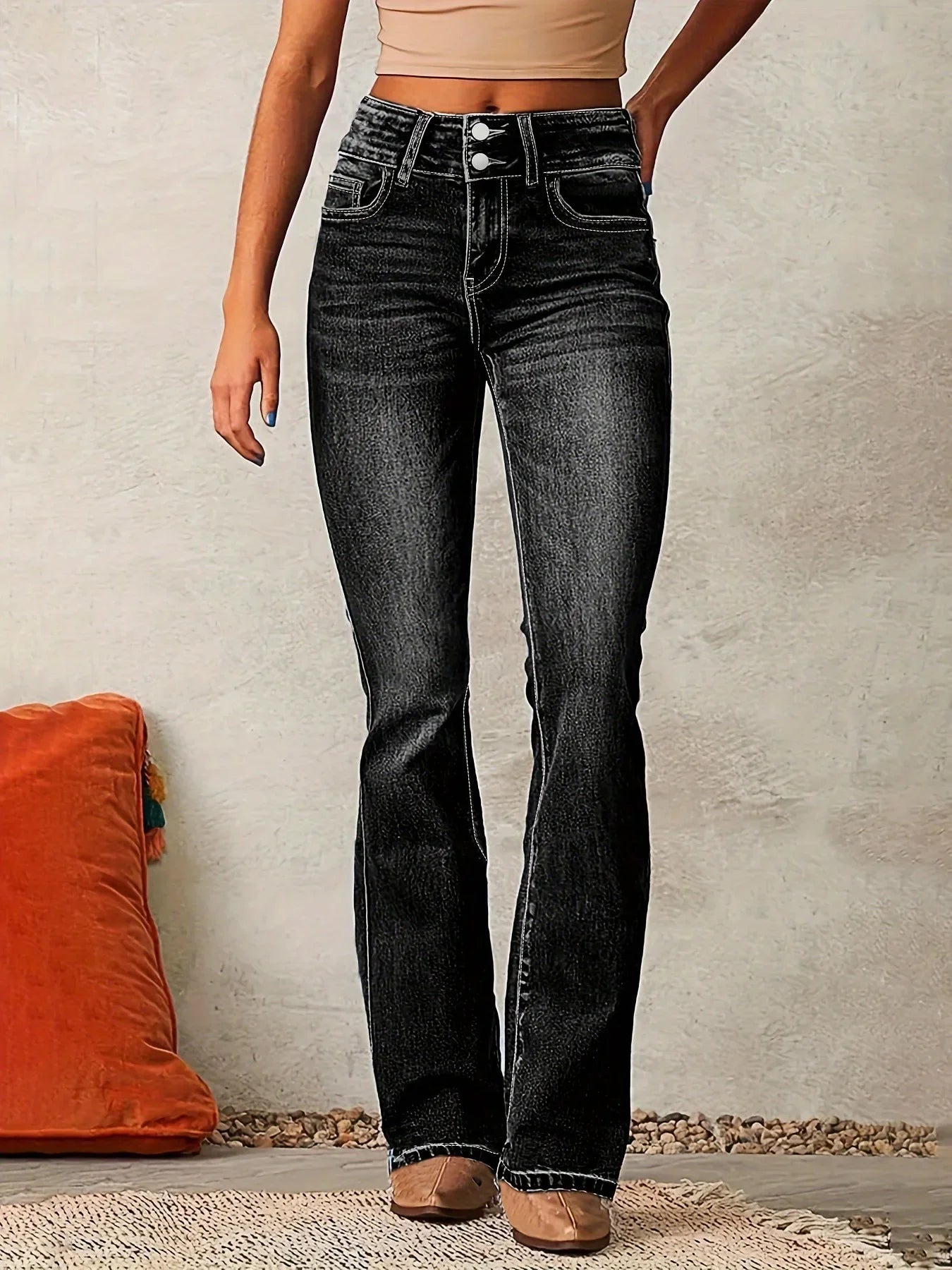 Retro Stretch Jeans Women's Spring Washed Street Micro-Large Trousers