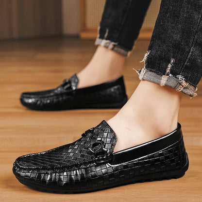 Men Loafers Fashion Leather Men Casual Shoes Slip on Flats Comfortable Boat Shoes Lightweight Walking Driving Shoes