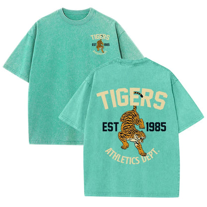 Est 1985 Sport Print Washed Women T-Shirt Summer Casual Retro T Shirts Snow Wash Tee Top Loose Unisex Retro Streetwear
