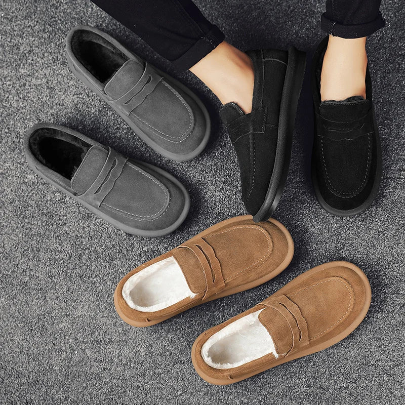Winter Fashion Plush Men Loafers Outdoor Warm Men's Cotton Shoes Low-Top Casual Man Snow Boots with Fur Slip on Walking Footwear