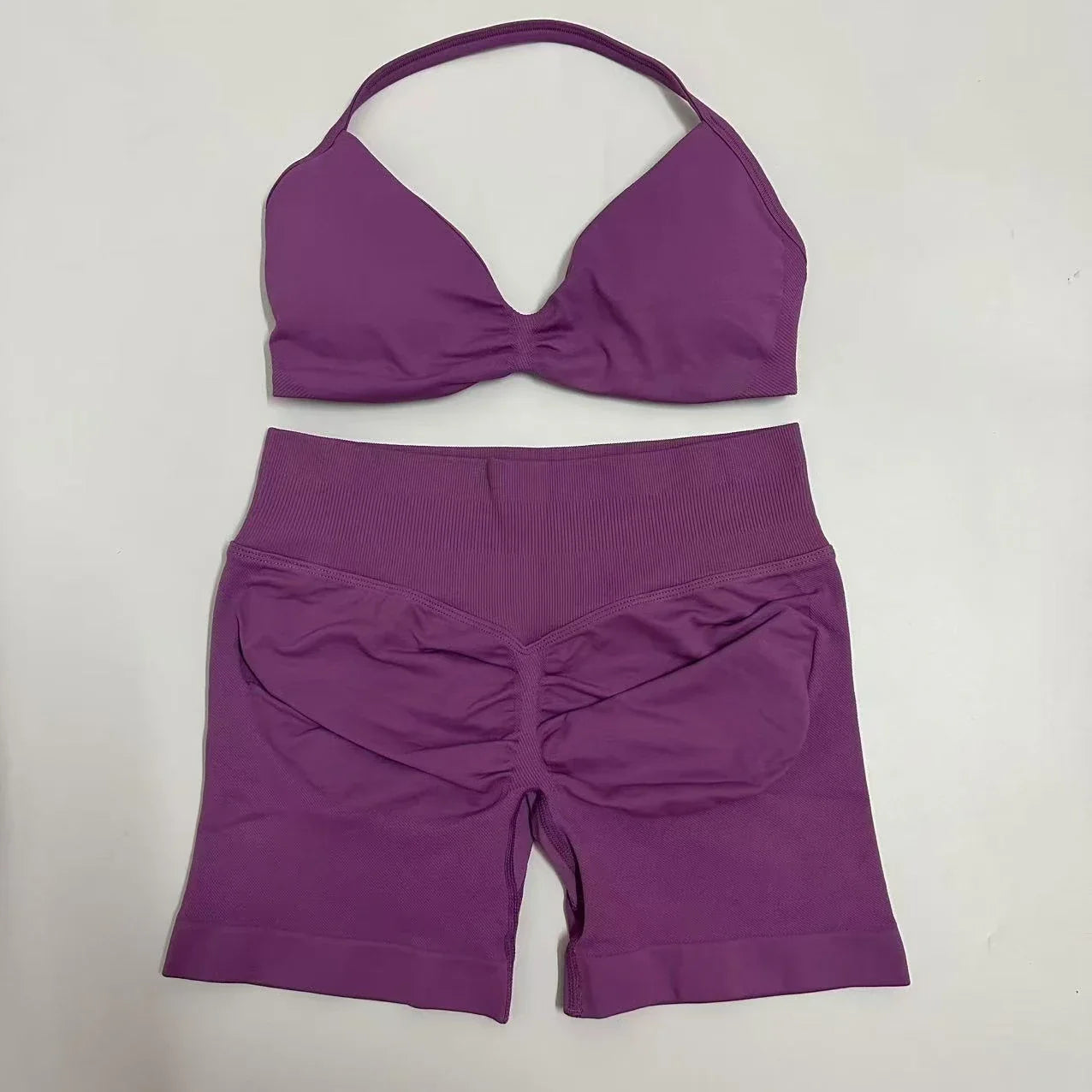 Impact Womens 2 Piece Yoga Set Strappy Seamless Sports Bra and High Waist Scrunch Shorts for Gym Workout and Fitness Training