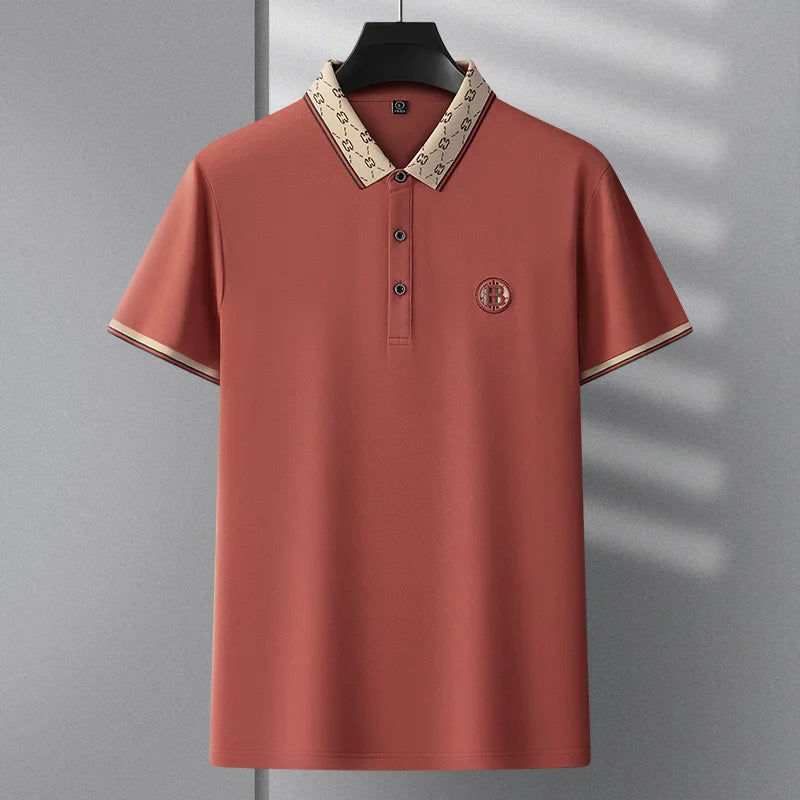 Men's short sleeved summer polo shirt high-end design exquisite smooth silk breathable wrinkle resistant hot selling T-shirt
