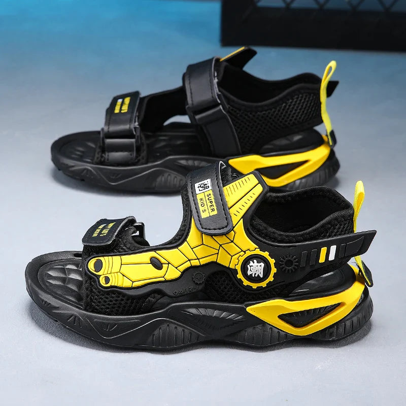 Kids Mecha Robot Style Closed Toe Sandals Adjustable Straps Breathable Summer Shoes for Boys Outdoor Beach Casual Sports Sneaker