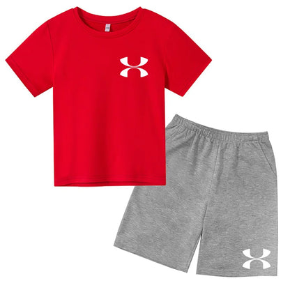 Fashion Two-Piece Casual t-shirt Set Kids  Summer Sports Short-Sleeved Boy Girl 3-13Yrs  T-shirt +Shorts