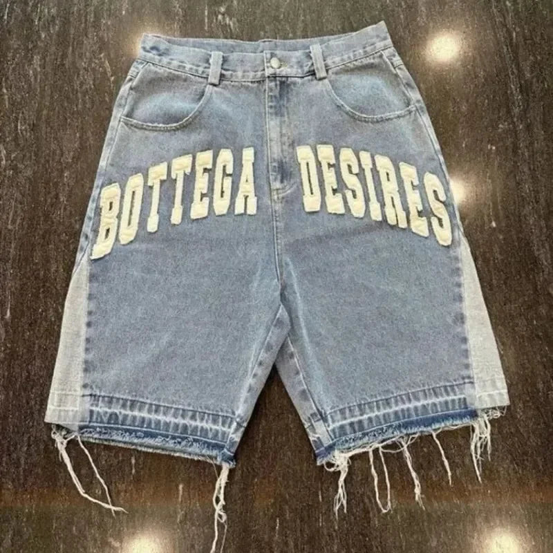 Shorts Letter Cartoon Patchwork Loose Jeans Wide Leg Pants Harajuku Rock Pants Men