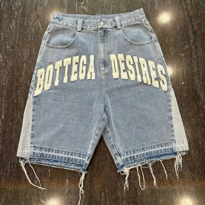 Shorts Letter Cartoon Patchwork Loose Jeans Wide Leg Pants Harajuku Rock Pants Men