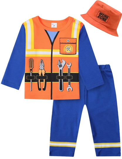 Boys Pilot Costumes Baby Firefighter Clothing Infant Police Cosplay Party Outfits Set Long Pants with Hat Halloween Costume
