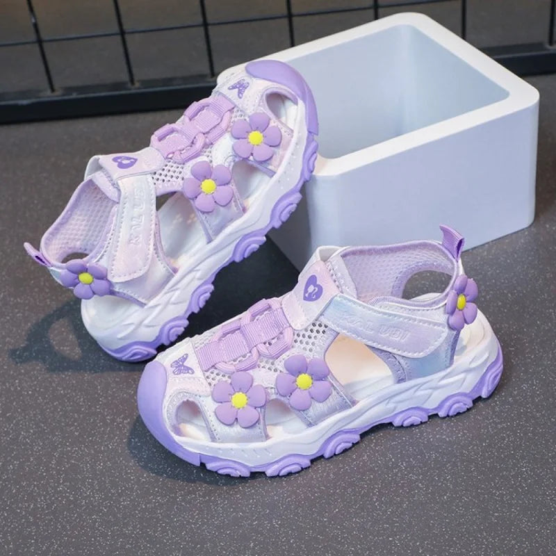 Summer Sport Sandals For Girls PU Leather Waterproof Beach Running Footwear For Children  Hollow Out Teenager Kid's Sneakers