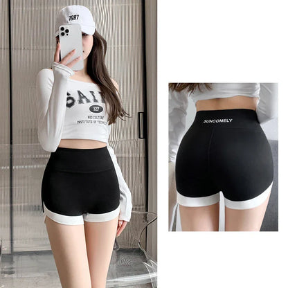 Summer wearing thin contrasting shorts leggings high waisted Barbie safety pants three point no awkward line shark pants for