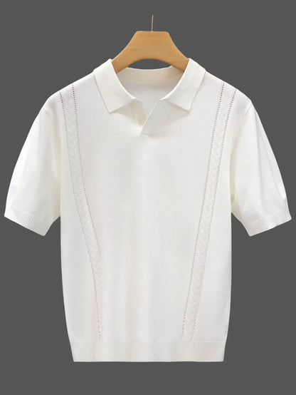 Wholesale Men Summer T-shirt Thin Knitted Ice Silk Short Sleeve 2025 New Youth Luxury Style Lapel Short-sleeved POLO Shir