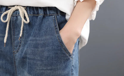 Summer Fashion Ladies Vintage Embroidery Jeans Women Casual Floral Denim Trousers Ripped Harem Pantalons