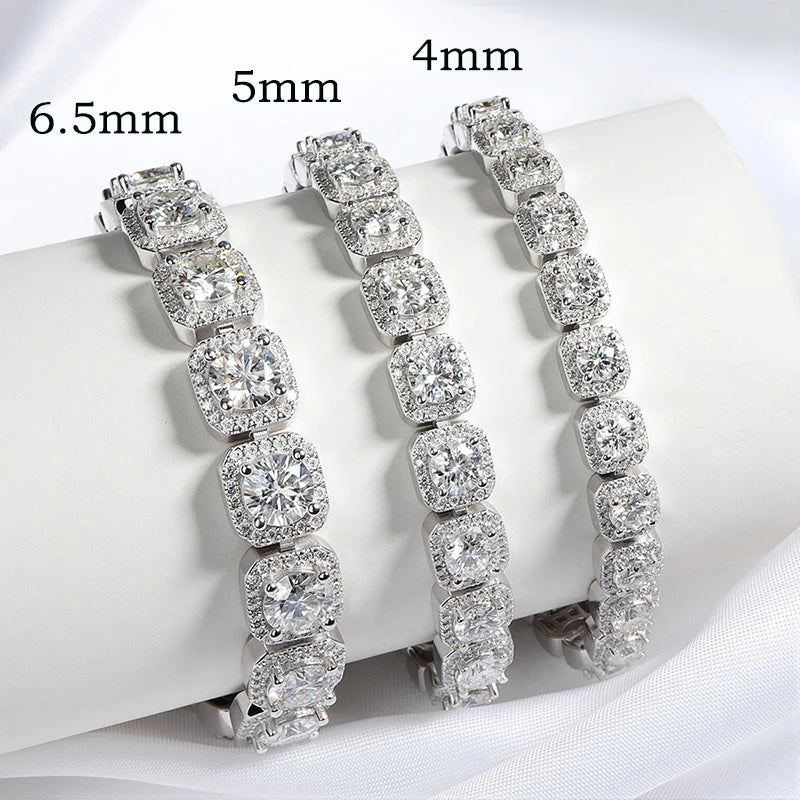 4/5/6.5mm Full Diamond 100% Real Moissanite Bracelets for Men Women Classic Luxury Bangles Pure 925 Sterling Silver Chain