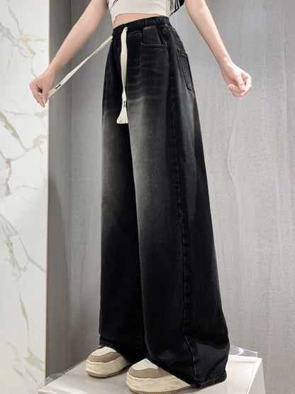 High Elastic Wasit Plus Size Jeans For Women 2024 Autumn New Arrival Full Length Black Jeans Woman Streetwear Casual Denim Pants