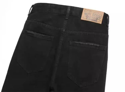 Punk Style Men's Slim Fit Straight Leg Denim Jeans Black Hole Patch Embroidery No Stretch Fashion Urban Casual Cotton Polyest...