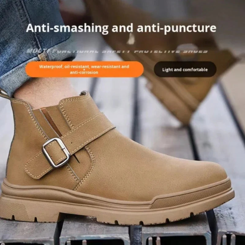 Unisex Steel Toe Waterproof Safety Boots Rubber Sole Anti-smash Anti-puncture Non-slip Durable Work Shoes Comfort Breathability.