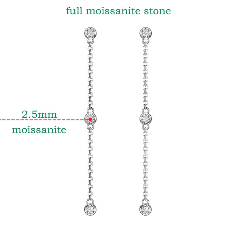 2.5mm Bubbles Tassel All Moissanite Drop Earrings for Women Sparkling Round Cut Female Jewelry S925 Sterling Silver