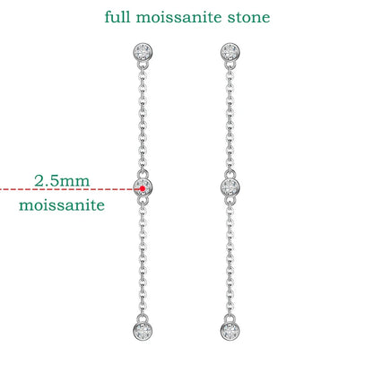 2.5mm Bubbles Tassel All Moissanite Drop Earrings for Women Sparkling Round Cut Female Jewelry S925 Sterling Silver