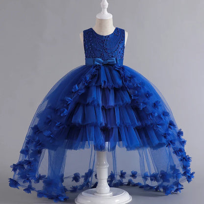 Kids for Girl's 3 to 12 years old Formal Evening Trailing Dress Sleeveless Princess Fluffy Cake Dinner Performance Dance
