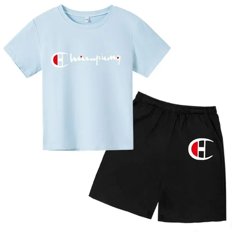 Boys Girls Round neck T-shirt Set Brand Printing Toddler 3-12 Year Tops +Shorts Fashion Leisure Summer Wear ildren's Clothing
