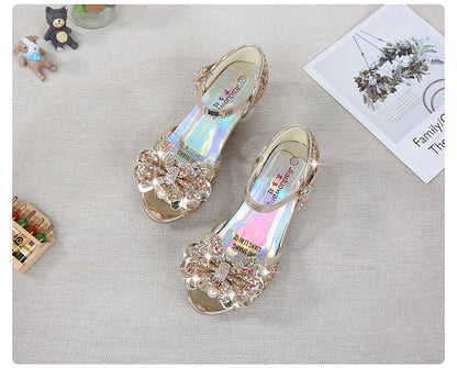 Girls High Heels For Kids Princess Leather Sandals Children Halloween Cosplay Party Wedding Dancing Shoes Fashion Crystal Shoes