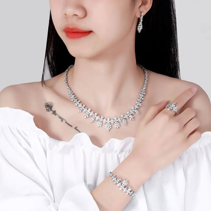 Luxury Women's Jewelry Elegant Style Bride CZ Necklace Earrings Bracelet Ring Jewelry Set&M Bride Large Wedding Jewelry Set