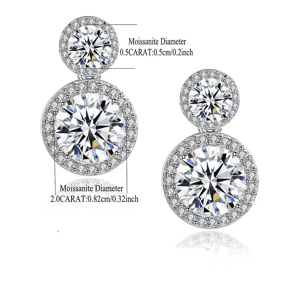 5cttw Moissanite Drop EarringsCertified Certificates 925 Sterling Silver Double Round Cut Halo Diamond Stud Earring for Women