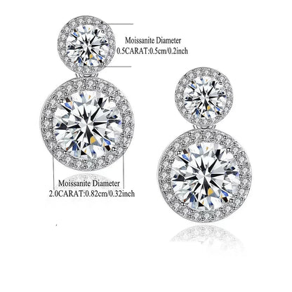 5cttw Moissanite Drop EarringsCertified Certificates 925 Sterling Silver Double Round Cut Halo Diamond Stud Earring for Women