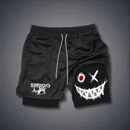 2024 Men's Smiling Face Printed Fitness Shorts Double-Layer 2-in-1 Quick Drying Fitness Outdoor Leisure Training Sports Shorts