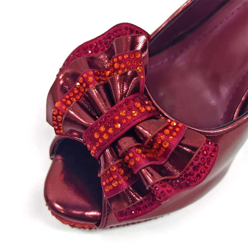 Italian Design Fashion Style Ladies Shoes With Matching Bag Set 2024 Nigerian Shoes and Bag Set in Wine Color