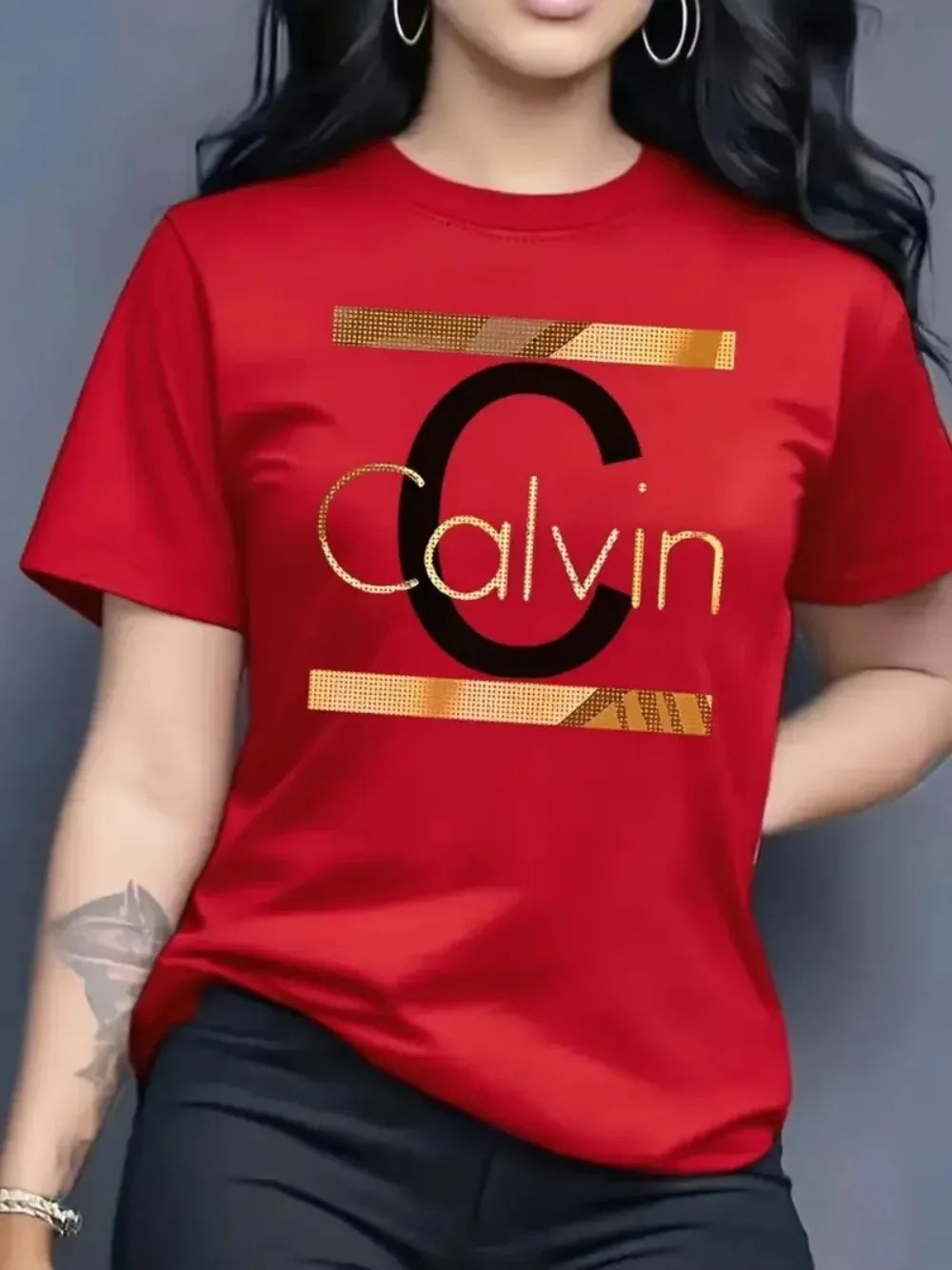 Women's Summer Fashion Casual Calvin Letter Pattern Print Loose Round Neck Short Sleeve Sportswear T-shirt y2k clothes
