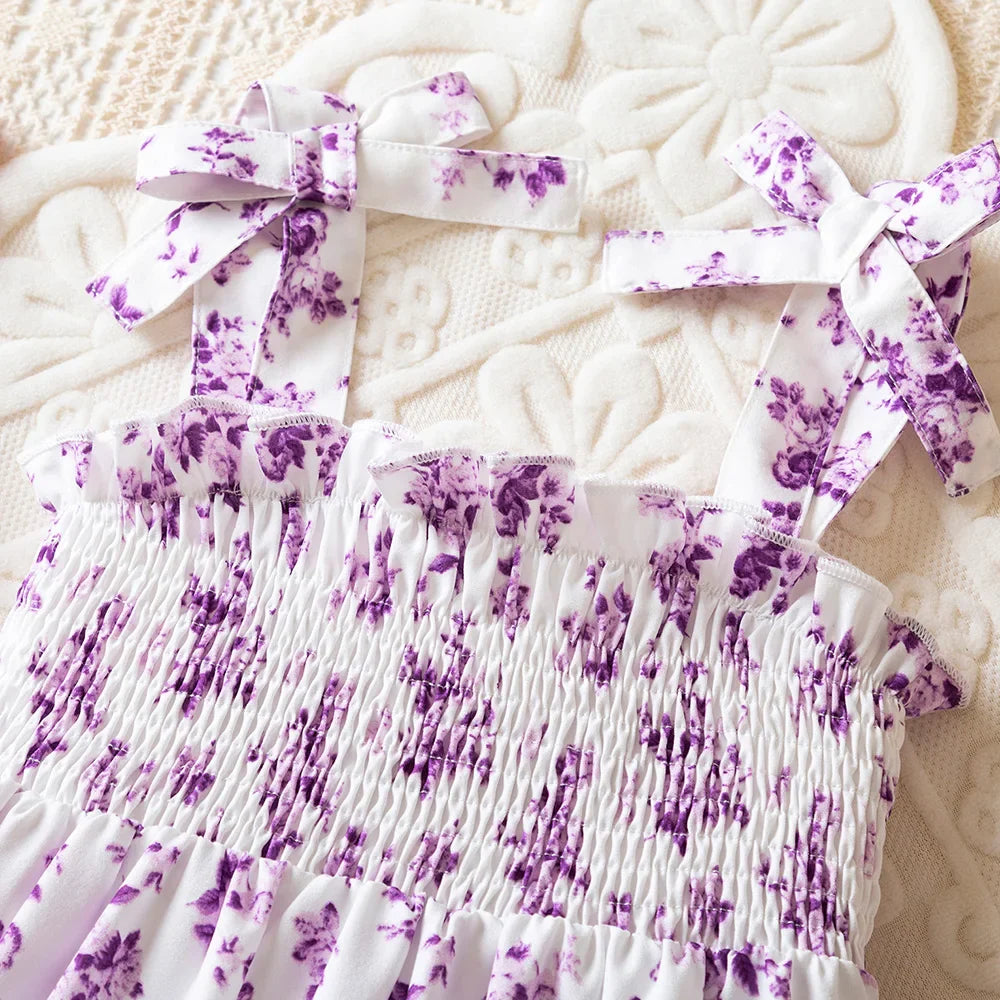 Floral Print Children Girl Dress Summer Elegant Sling Princess Dresses  Kids Beach Sundress Casual Cotton Baby Girl Clothing